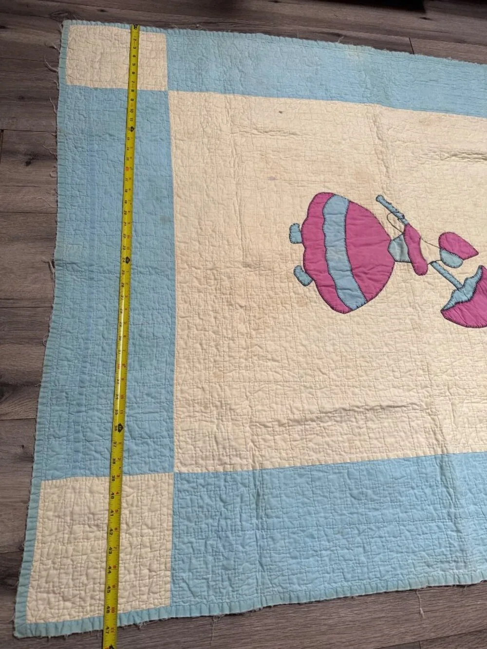 Vintage Quilt Southern Belle Sunbonnet Sue Appliqué Pink Blue Cream Approx. 47